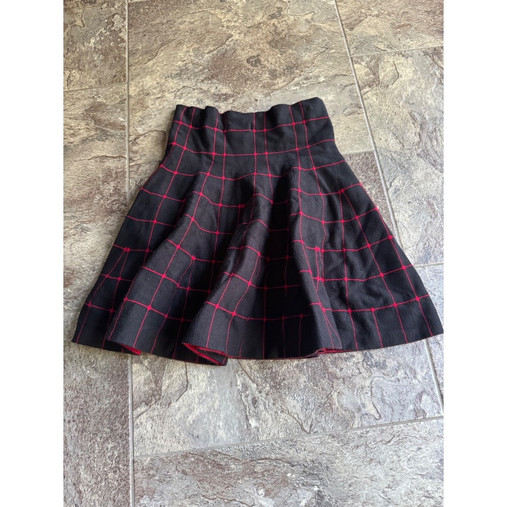 Y2K‎ mall goth Grunge Black & Red Plaid Flared Skirt Mini S/M Retro